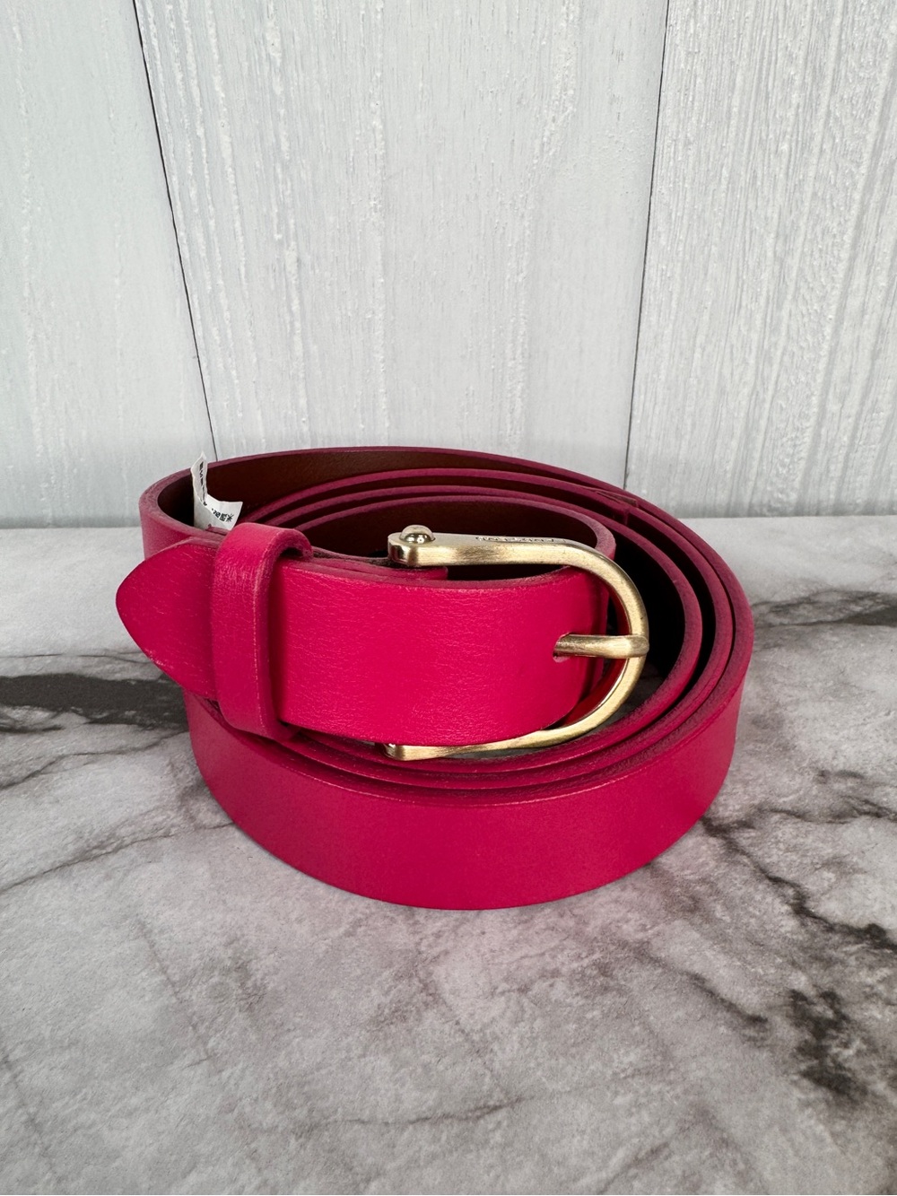 Lands' End Fuchsia Leather Belt with Gold Buckle